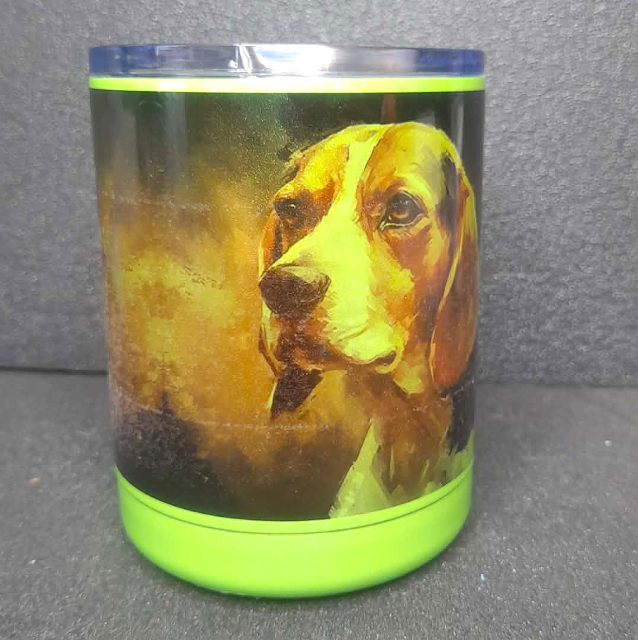 Thermotasse Edelstahl Grün Beagle mit Deckel