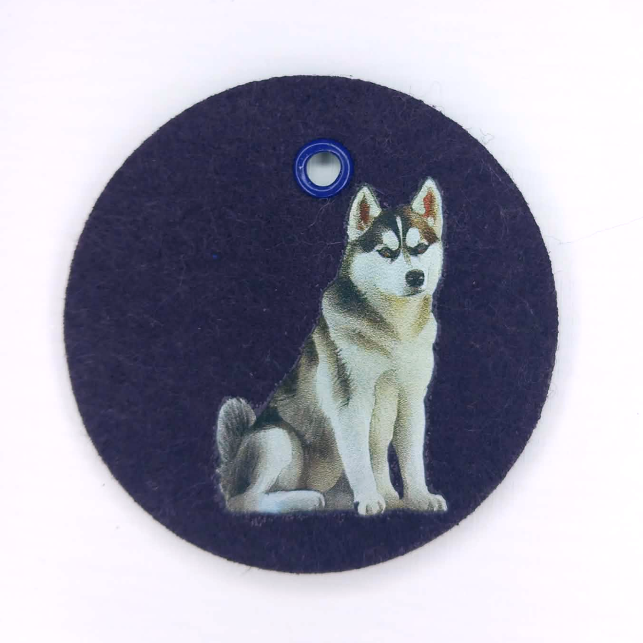 Schlüsselanhänger Filz rund Ø ca.70 mm mit mit Husky