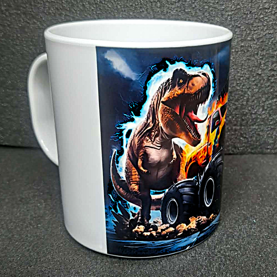 Kindertasse Kunststoff Dino mit Monstertruck