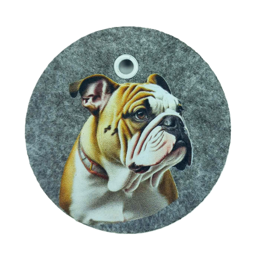 Schlüsselanhänger Filz rund Ø ca.70 mm mit Bulldogge