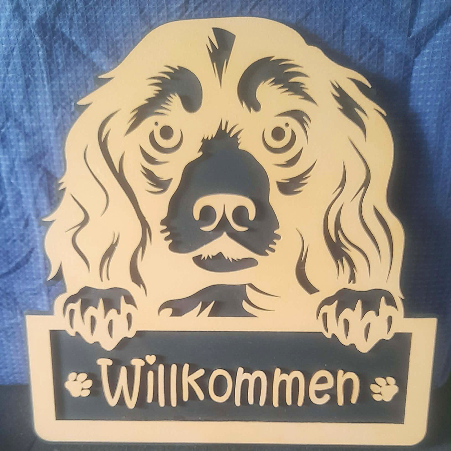Holzschild Hundemotiv Willkommen