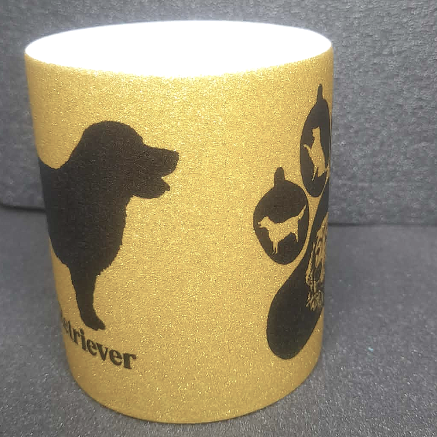 Glitzertasse Golden Retriever beidseitig bedruckt