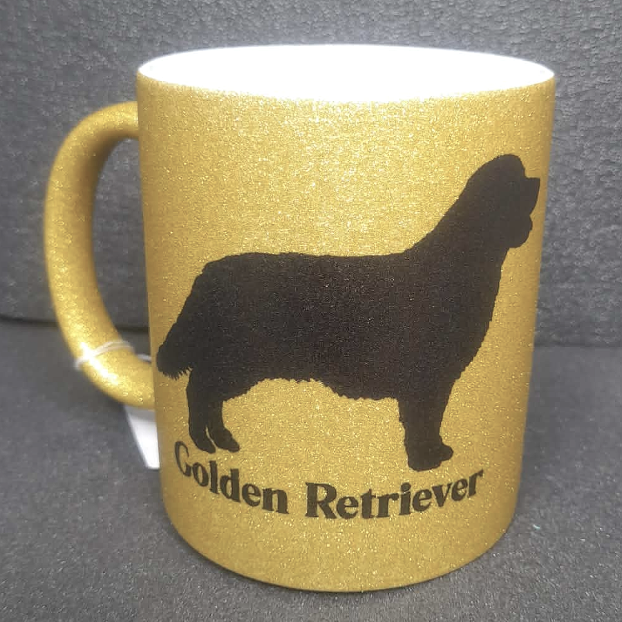 Glitzertasse Golden Retriever beidseitig bedruckt