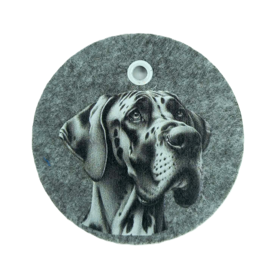Schlüsselanhänger Filz rund Ø ca.70 mm mit Deutsche Dogge