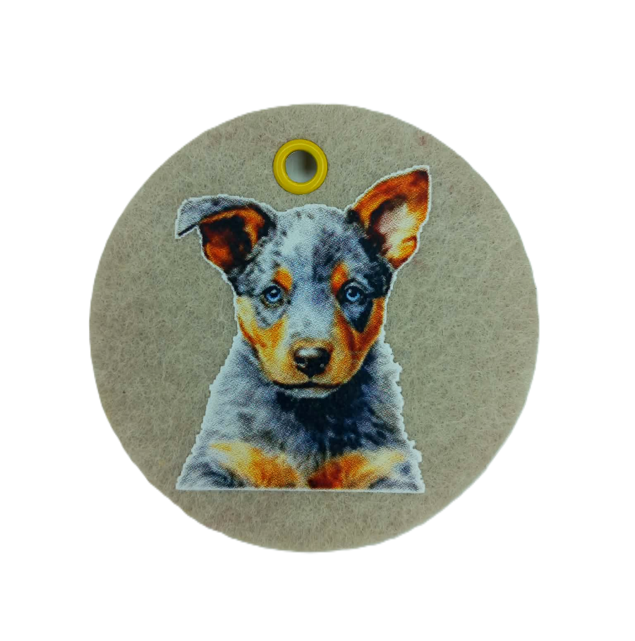 Schlüsselanhänger Filz rund Ø ca.70 mm mit Cattle Dog