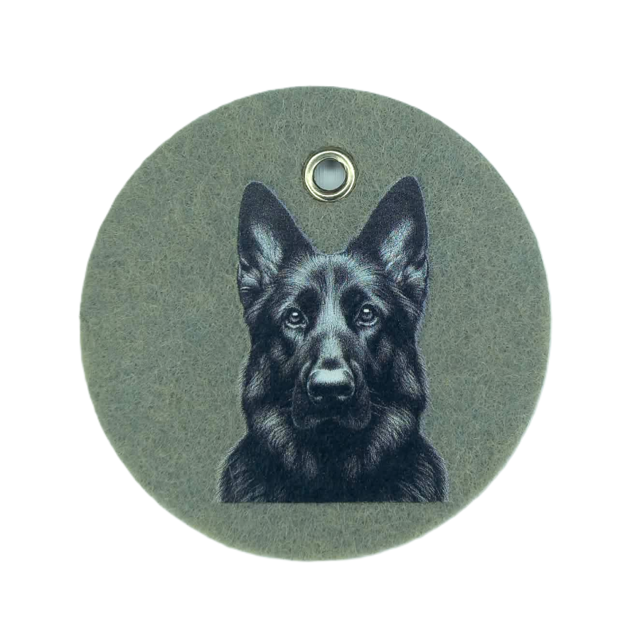 Schlüsselanhänger Filz rund Ø ca.70 mm mit Schäferhund Motiv