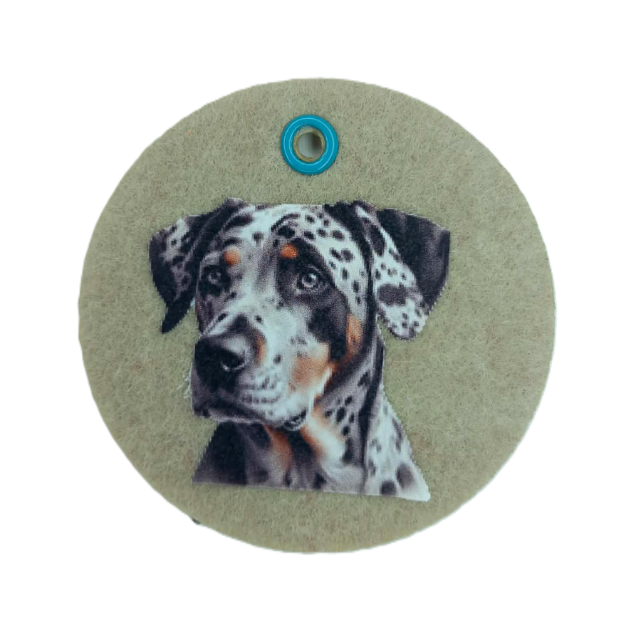 Schlüsselanhänger Filz rund Ø ca.70 mm mit Catahoula Leopard Dog