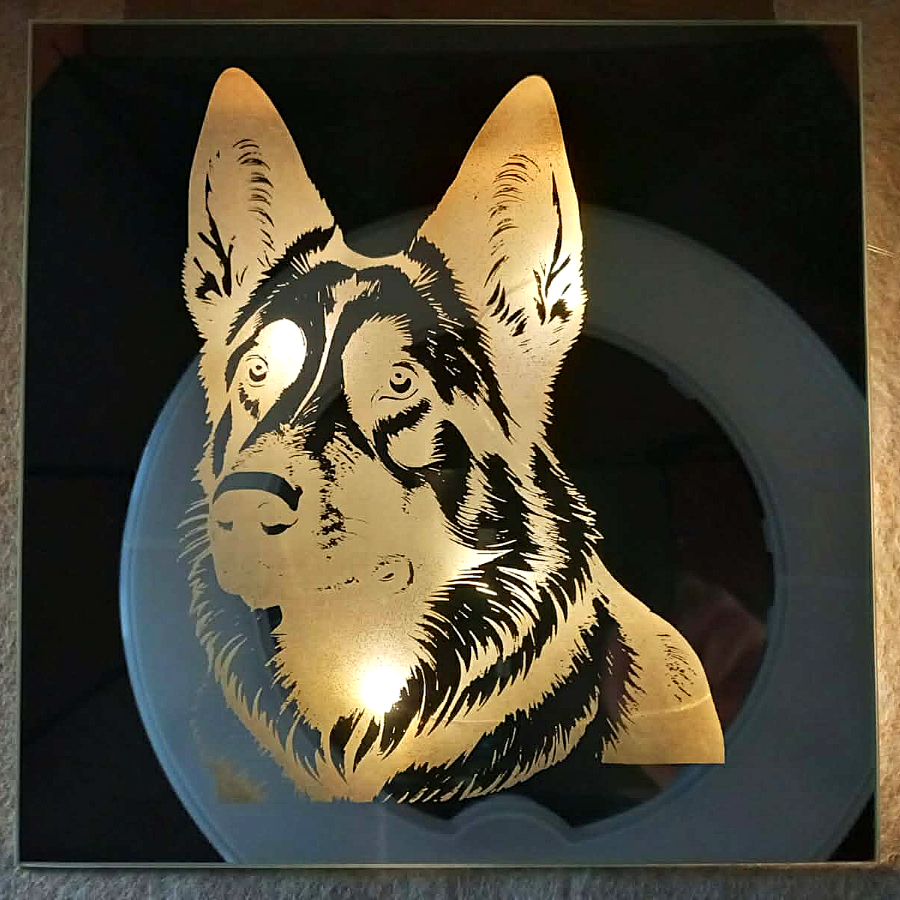 Spiegelfliese ca. 20 x 20 cm Schäferhund