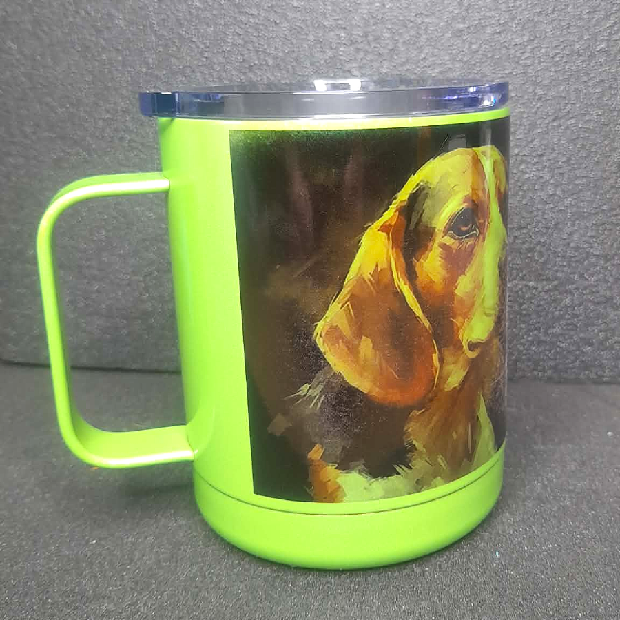 Thermotasse Edelstahl Grün Beagle mit Deckel