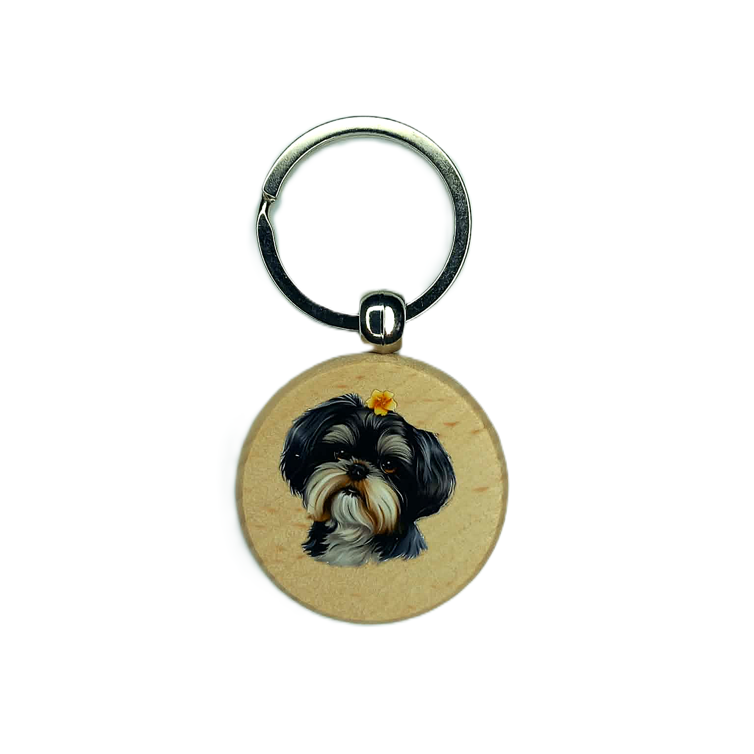 Schlüsselanhänger Holz rund Ø ca.40 mm mit Shih Tzu / Havaneser