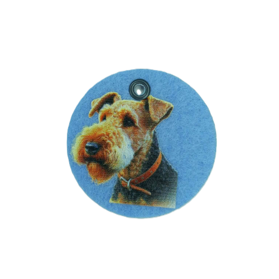 Schlüsselanhänger Filz rund Ø ca.60 mm mit Airedale Terrier / Welsh Terrier