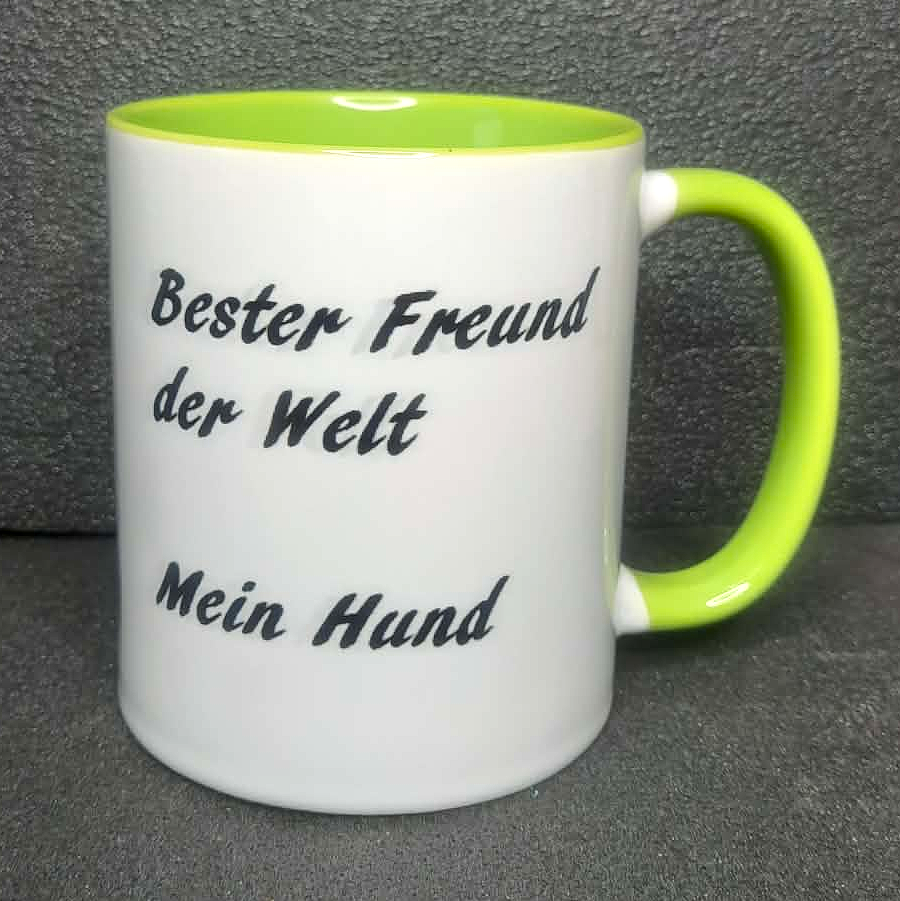 Keramiktasse mit Welpe und Spruch