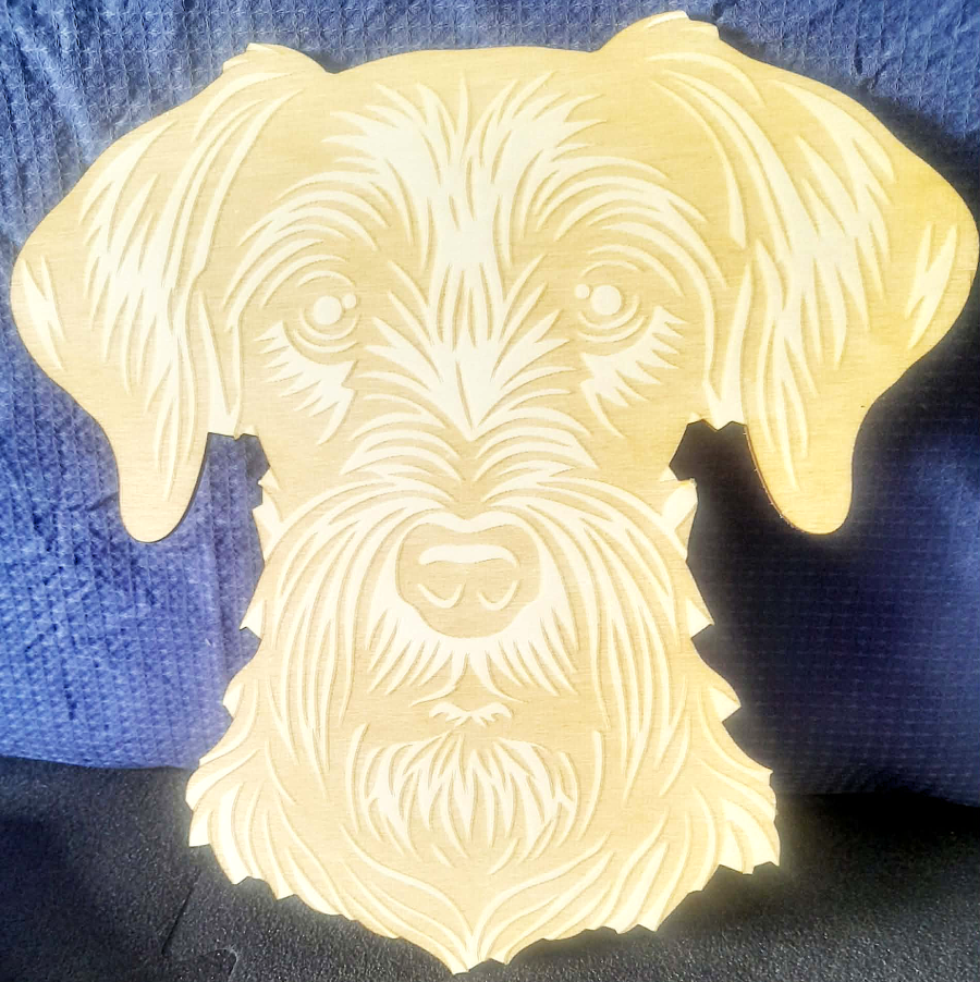 Hundekopf Holz Lasergraviert