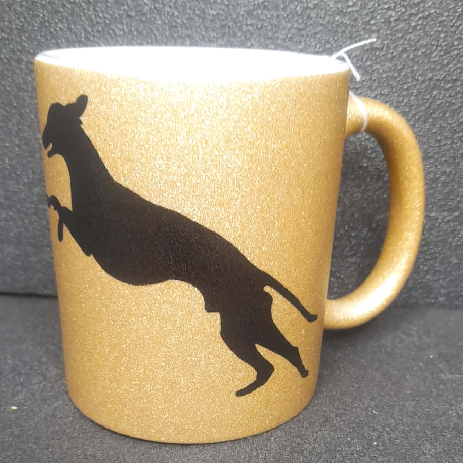 Glitzertasse Keramik Windhund beidseitig bedruckt