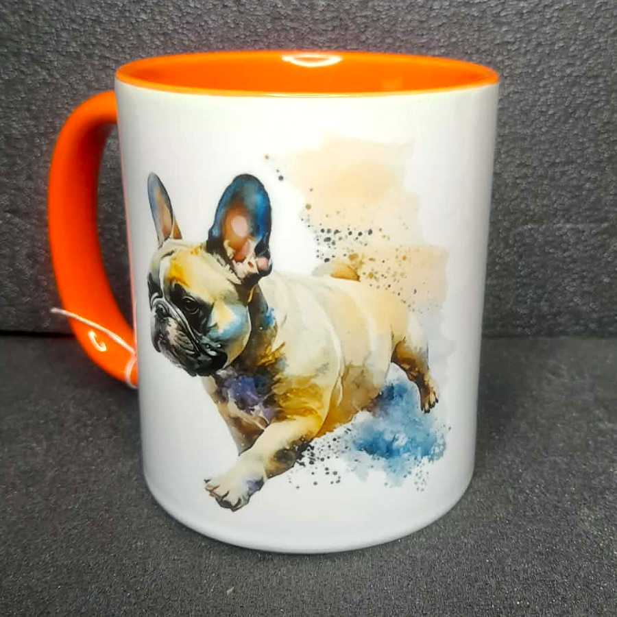 Keramiktasse Franz. Bulldogge beidseitig bedruckt