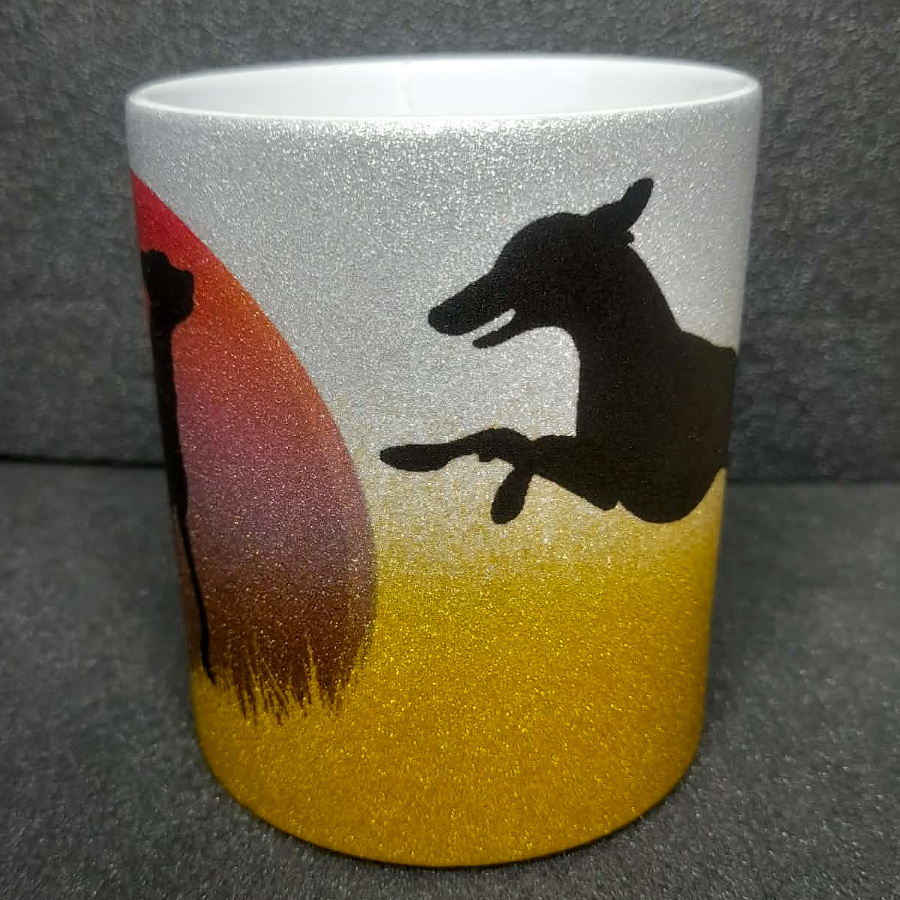 Glitzertasse Keramik Windhunde