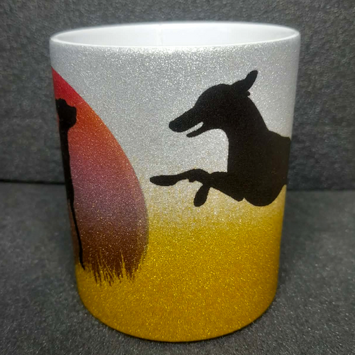 Glitzertasse Keramik Windhunde
