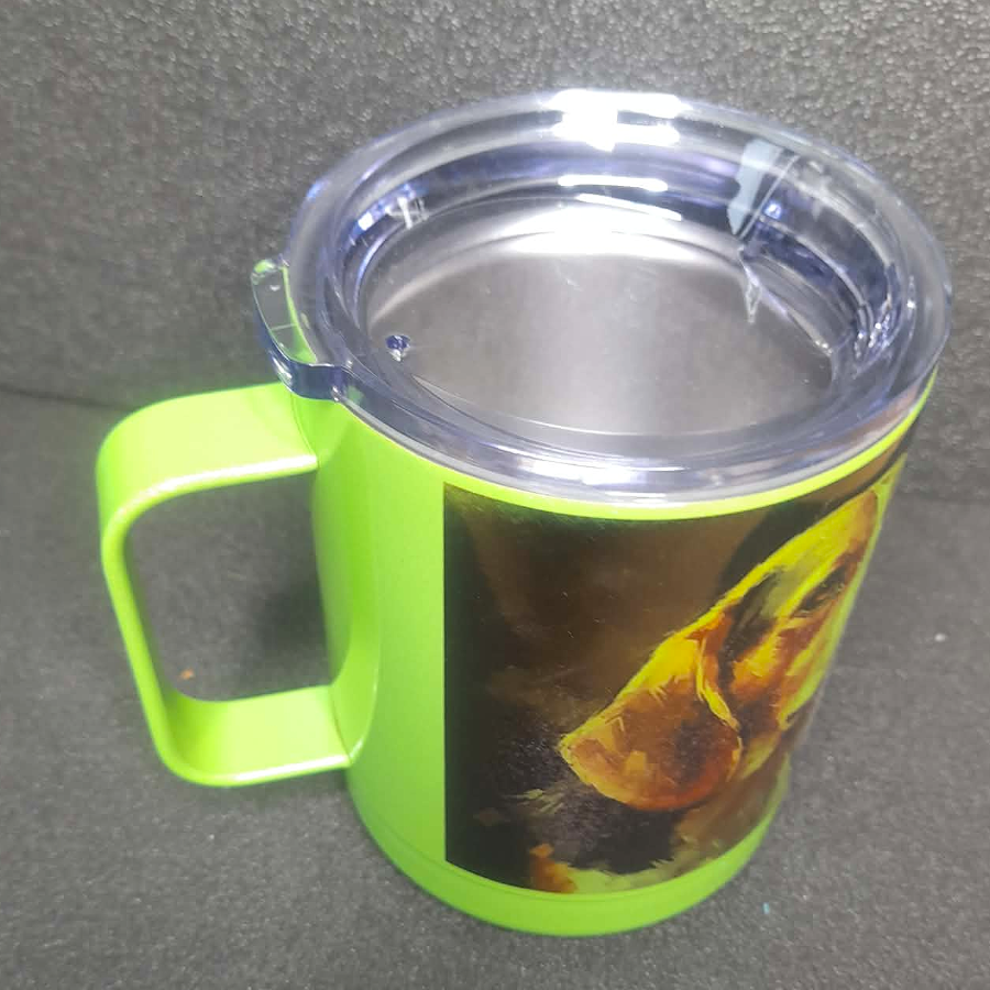 Thermotasse Edelstahl Grün Beagle mit Deckel