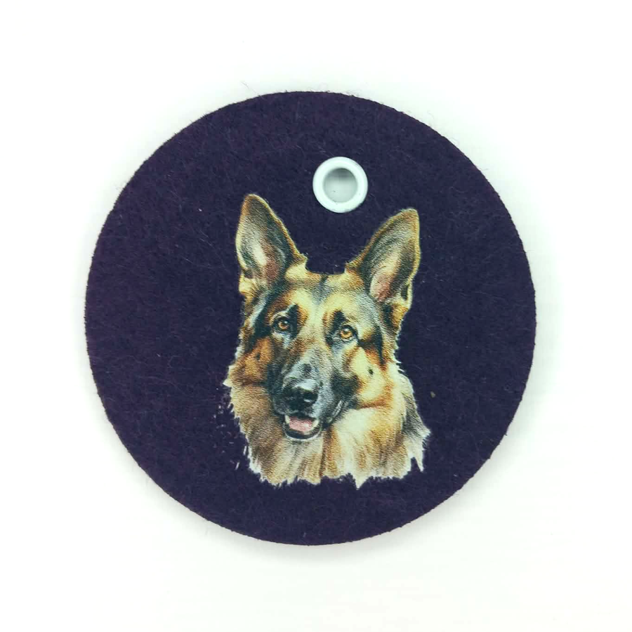 Schlüsselanhänger Filz rund Ø ca.70 mm mit Schäferhund Motiv
