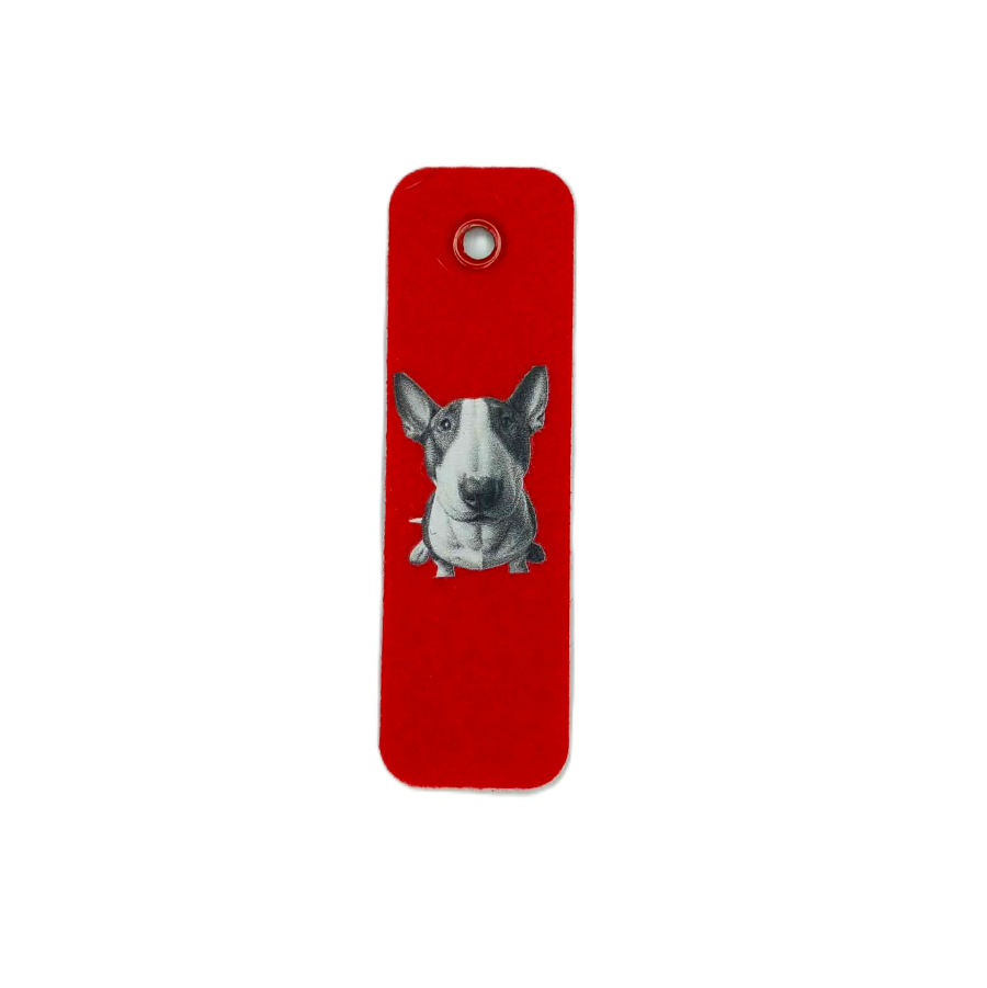 Schlüsselanhänger länglich schmal mit Bullterrier