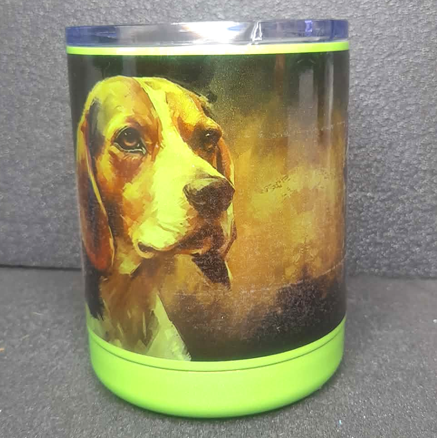 Thermotasse Edelstahl Grün Beagle mit Deckel