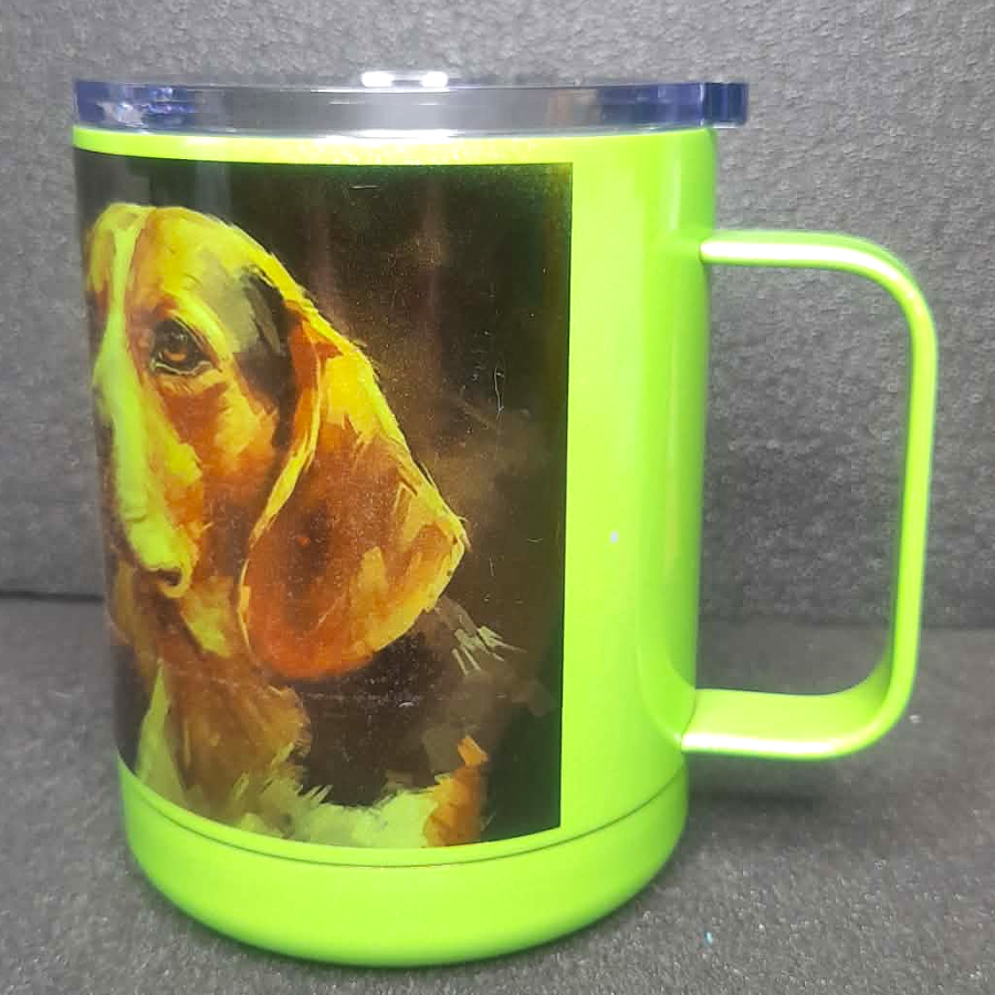 Thermotasse Edelstahl Grün Beagle mit Deckel