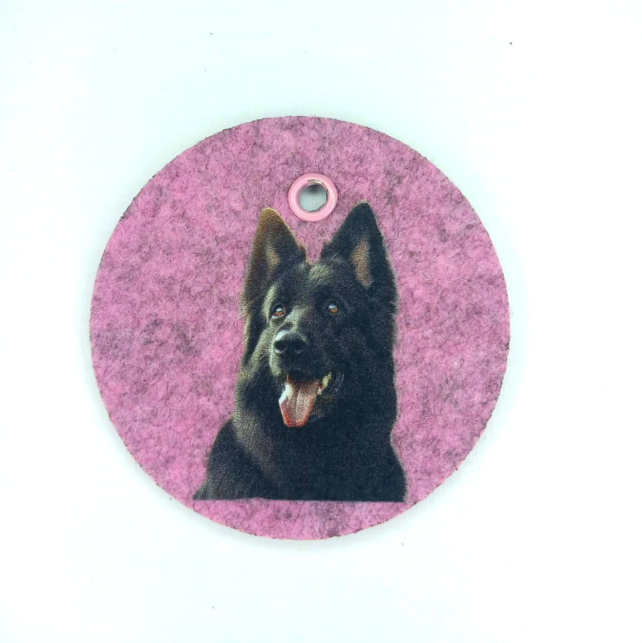 Schlüsselanhänger Filz rund Ø ca.70 mm mit Schäferhund Motiv