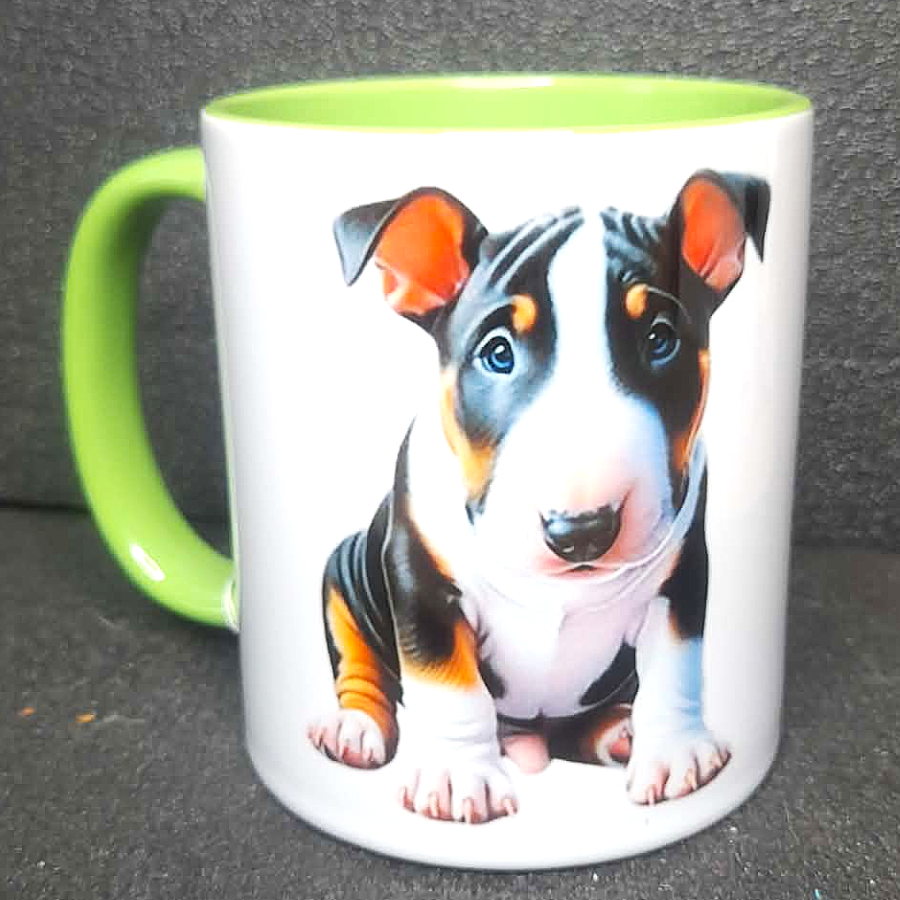 Keramiktasse Bullterrier Welpe beidseitig bedruckt