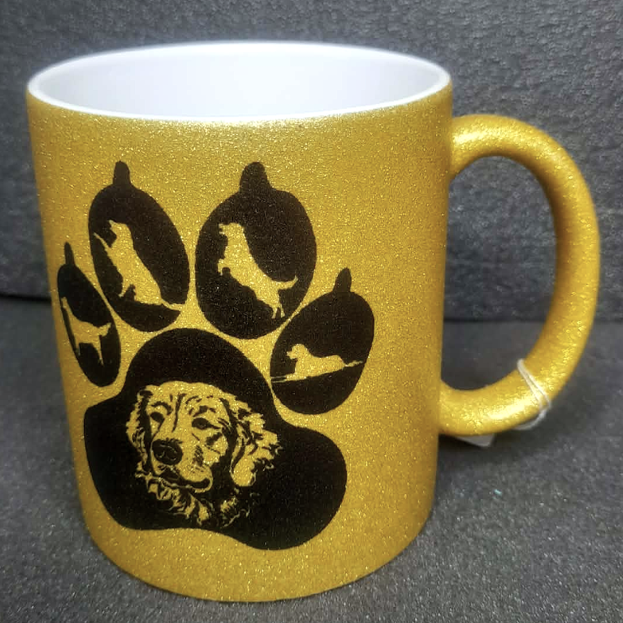 Glitzertasse Golden Retriever beidseitig bedruckt