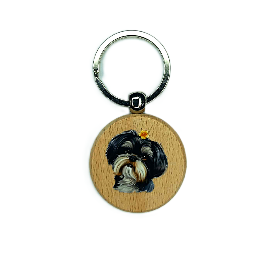 Schlüsselanhänger Holz rund Ø ca.40 mm mit Shih Tzu / Havaneser