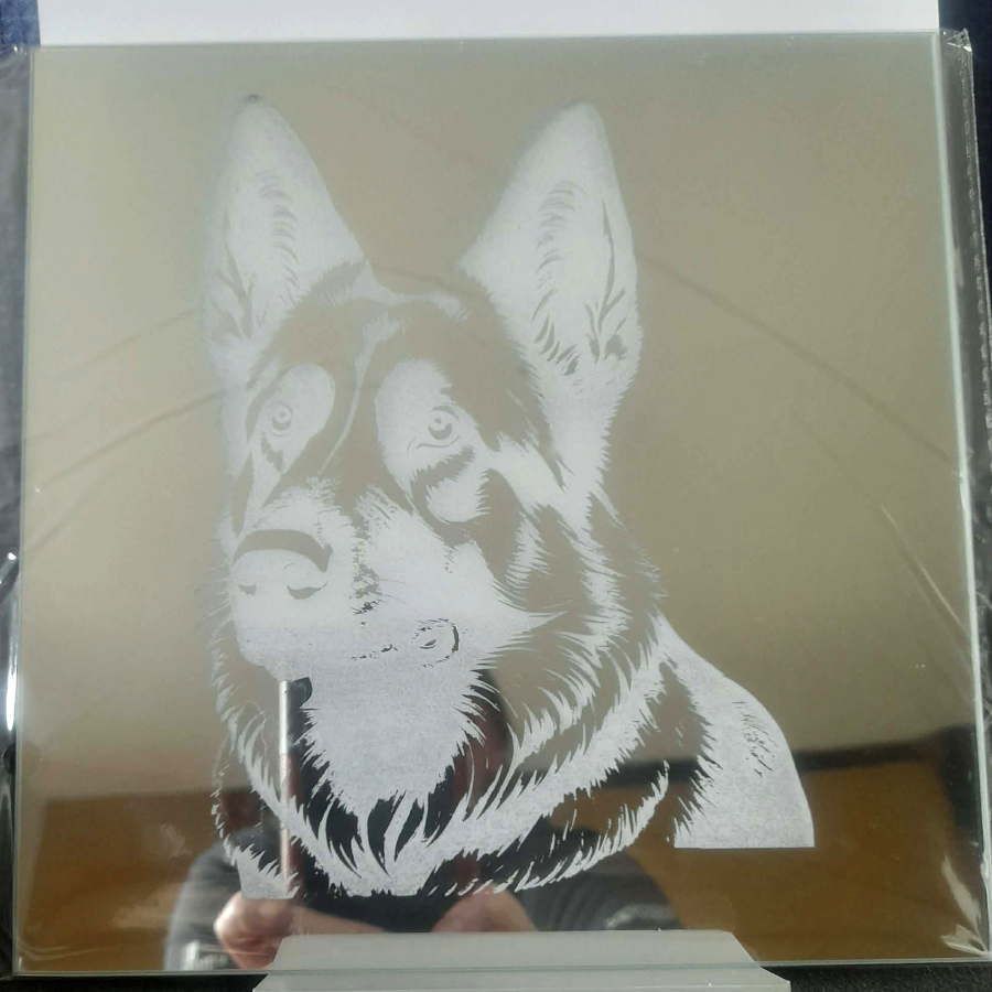 Spiegelfliese ca. 20 x 20 cm Schäferhund
