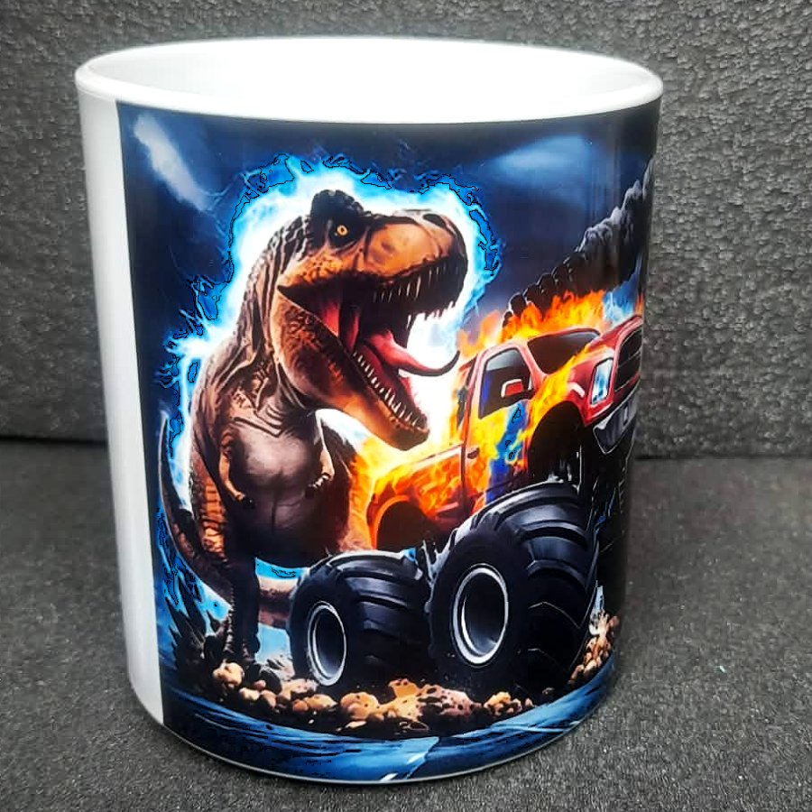 Kindertasse Kunststoff Dino mit Monstertruck