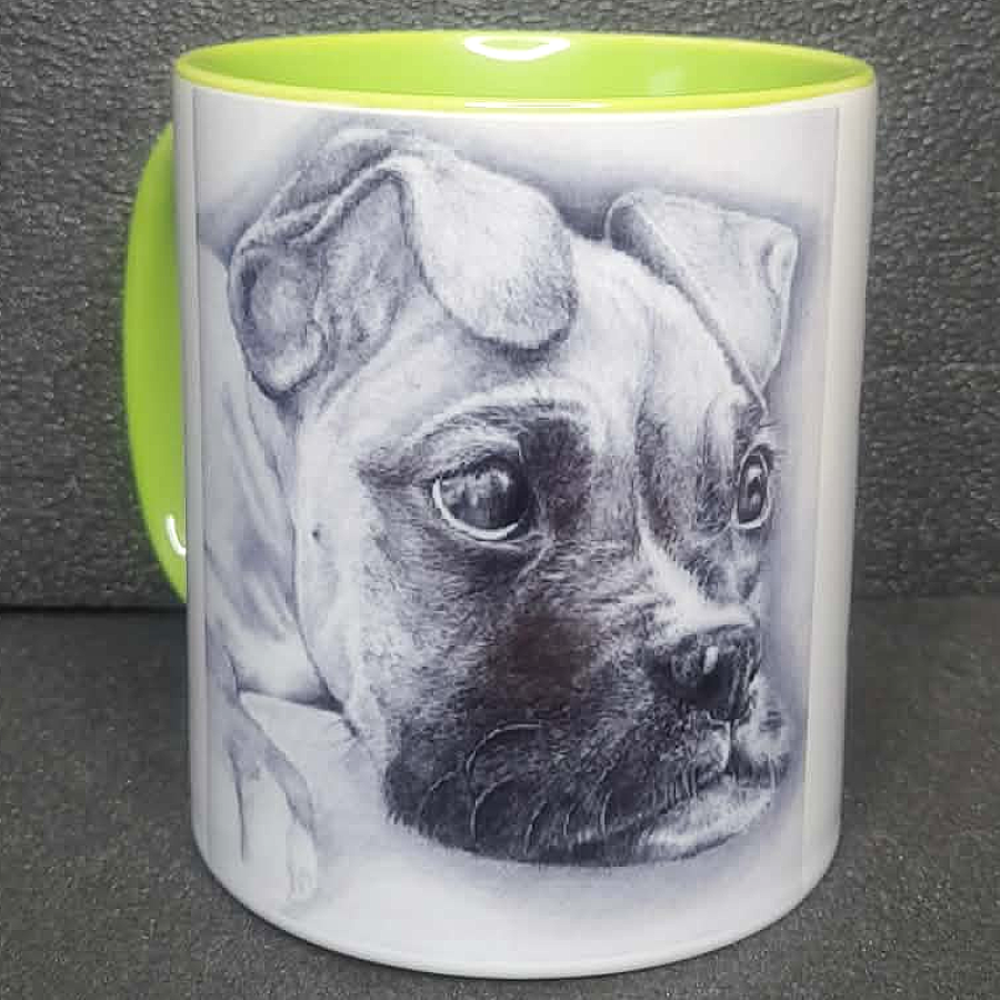 Keramiktasse mit Welpe und Spruch