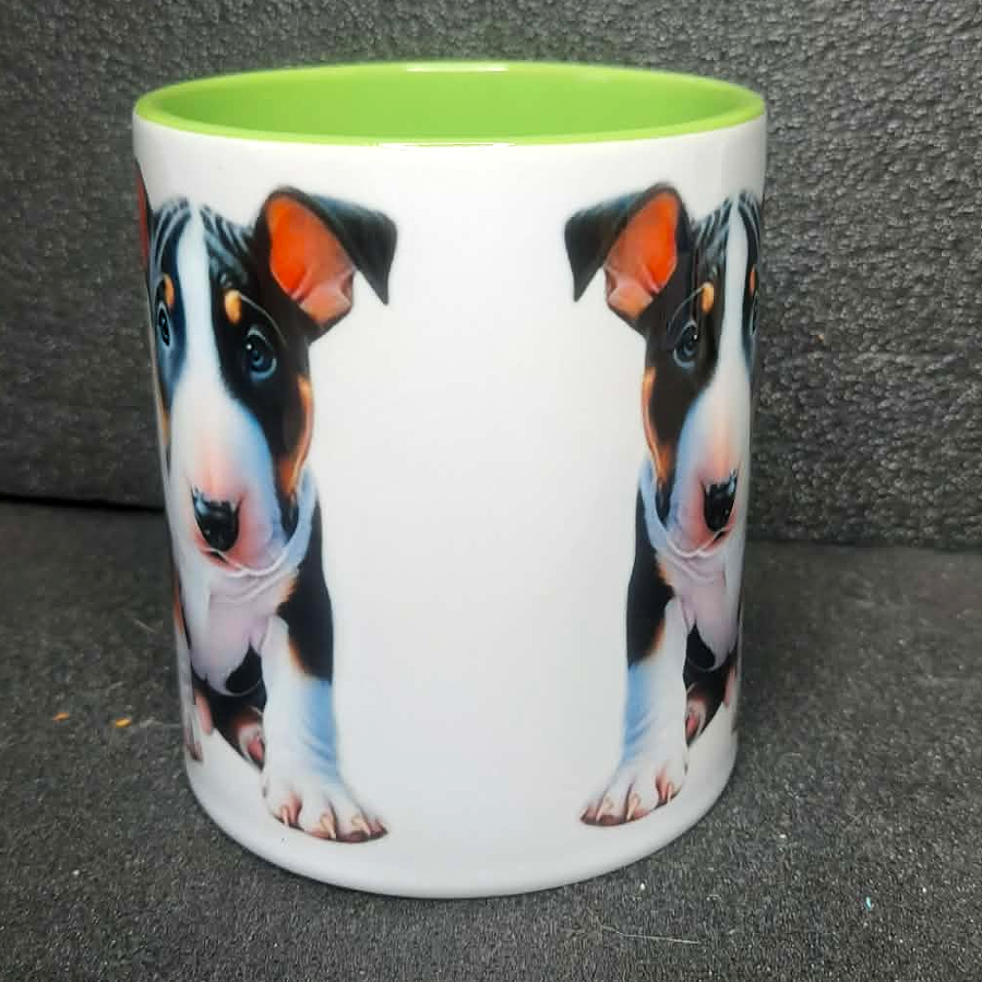 Keramiktasse Bullterrier Welpe beidseitig bedruckt