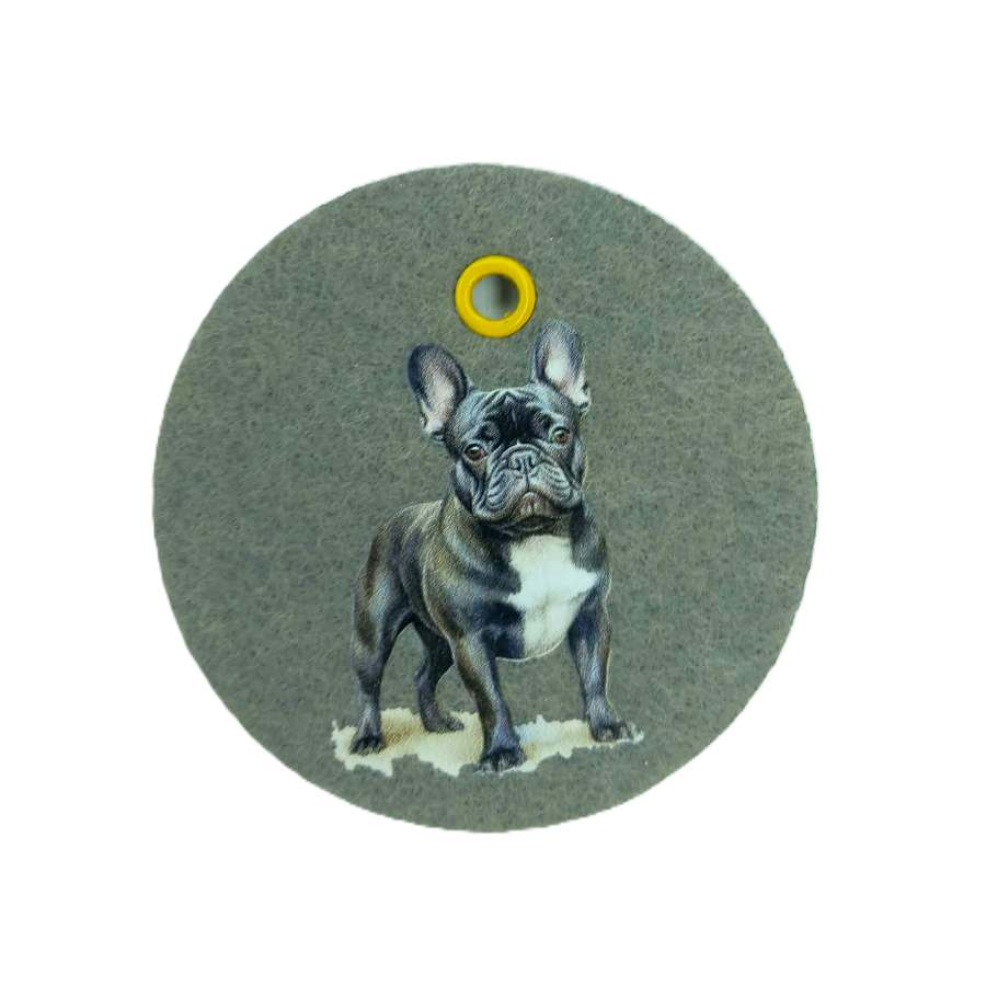 Schlüsselanhänger Filz rund Ø ca.70 mm mit Franz. Bulldogge