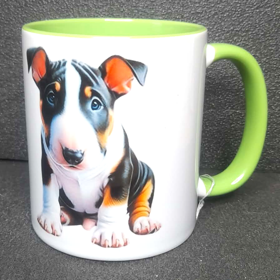 Keramiktasse Bullterrier Welpe beidseitig bedruckt