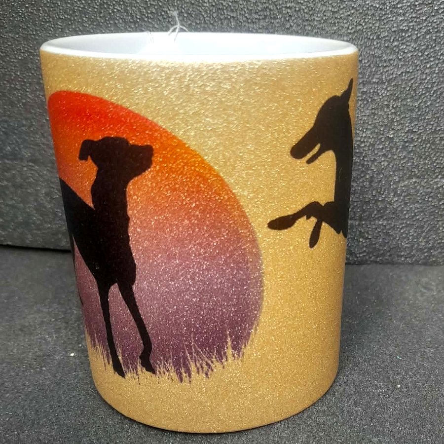 Glitzertasse Keramik Windhund beidseitig bedruckt
