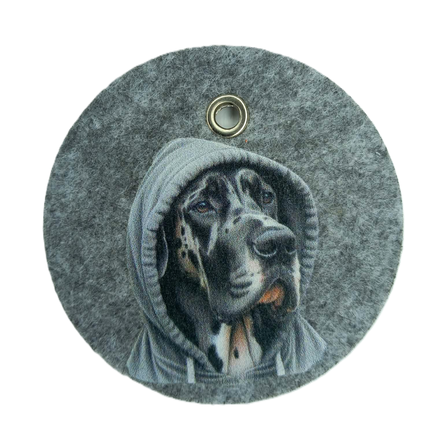 Schlüsselanhänger Filz rund Ø ca.70 mm mit Deutsche Dogge