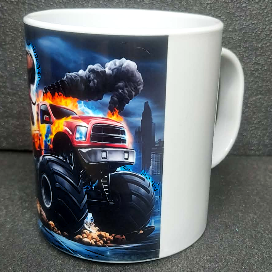 Kindertasse Kunststoff Dino mit Monstertruck