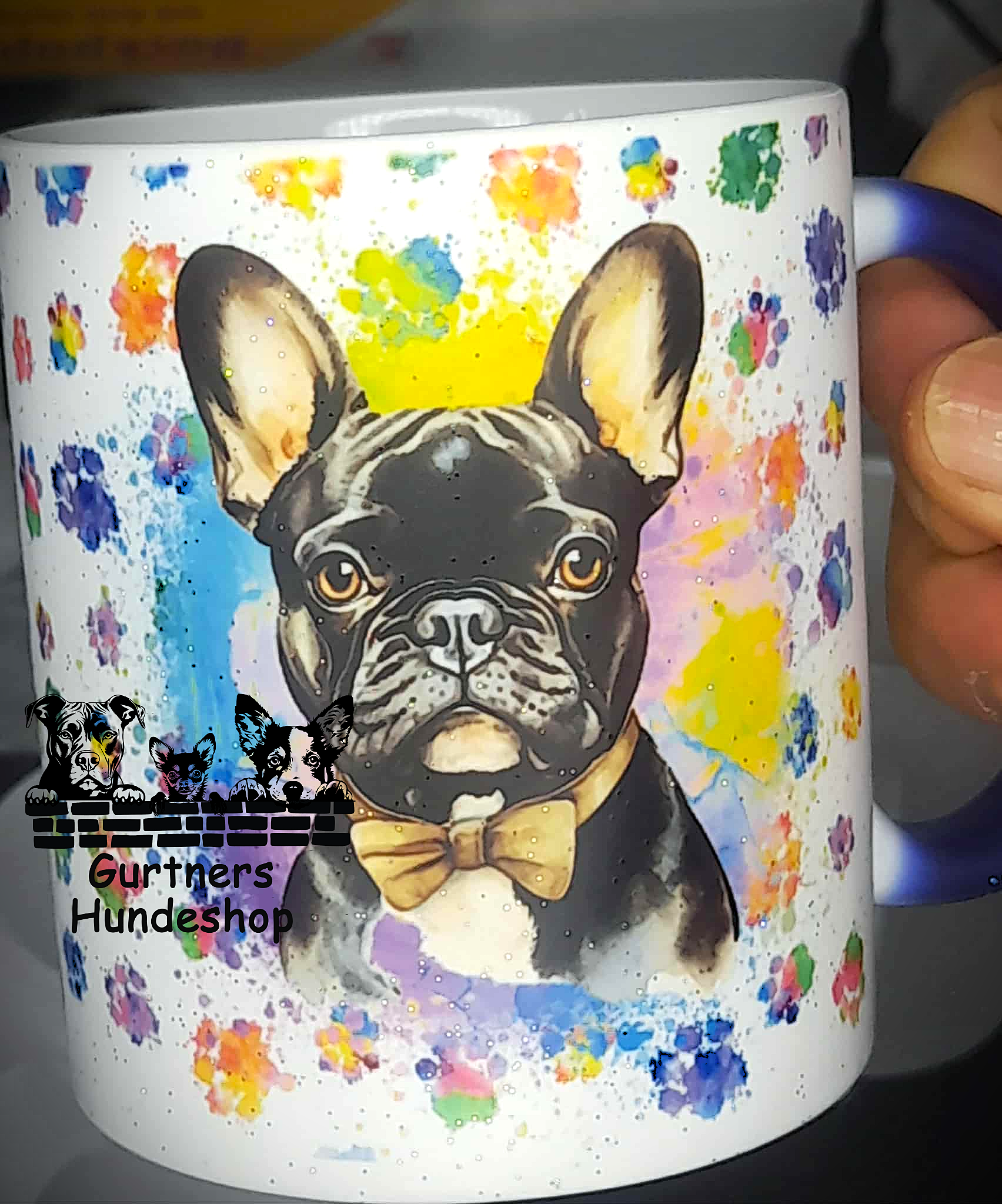 Farbwechseltasse in Blau mit Franz. Bulldogge